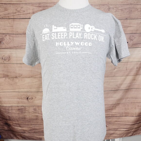 HOLLYWOOD CASINO ST LOUIS MO EAT SLEEP PLAY ROCK ON TSHIRT SIZE L LARGE - Picture 2 of 5
